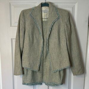 Garfield & Marks Women’s Suit Set Tweed Blazer & Skirt Fringe Detailing Trim